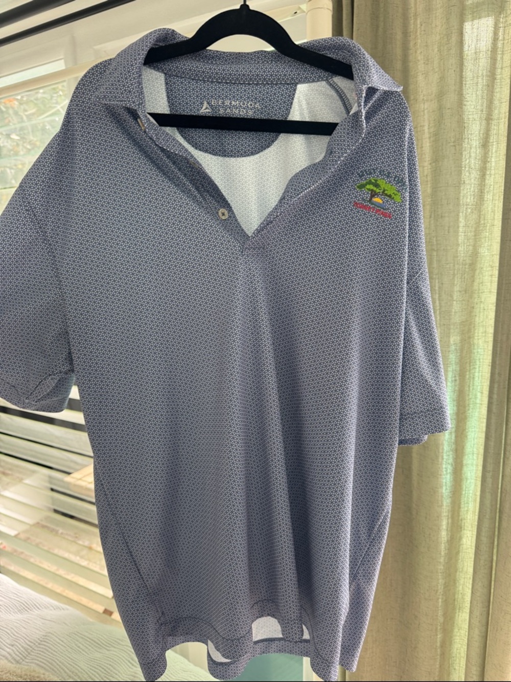 Light Blue Patterned Men's Performance Polo with Embroidered Logo